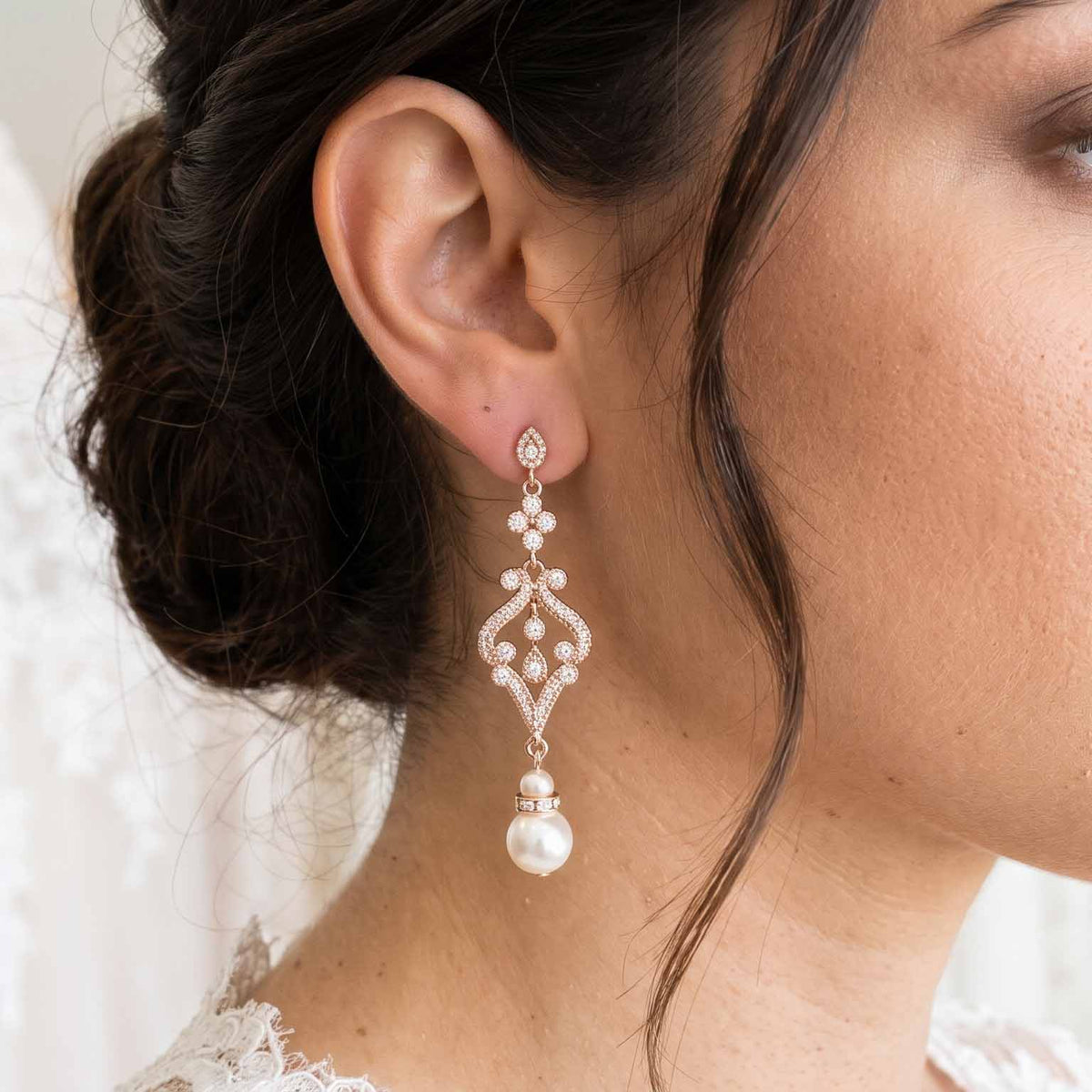 Vintage Gold Earrings with Round or Pear Pearl Drops - Elizabeth