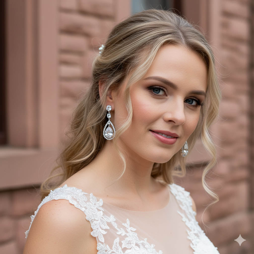 Brilliant Classic Teardrop Cubic Zirconia Earrings in Silver Finish - Ella