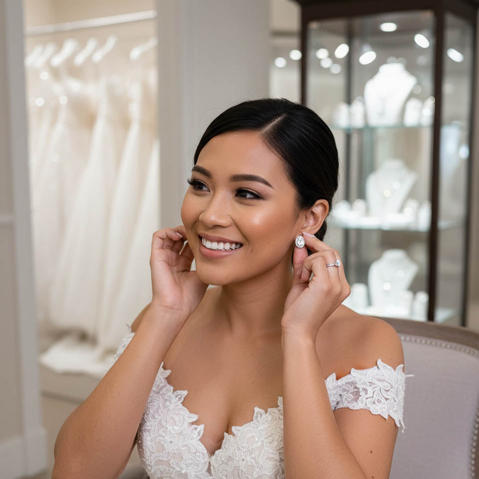 Halo Oval Stone Gold Bridal jewelry Set- Emily