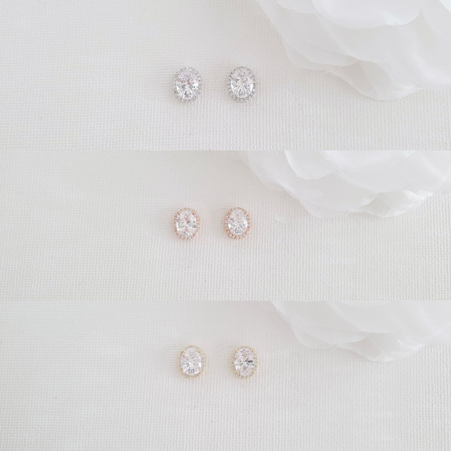 Brides & Bridesmaids Oval Stud Earrings and Necklace Set-Emily