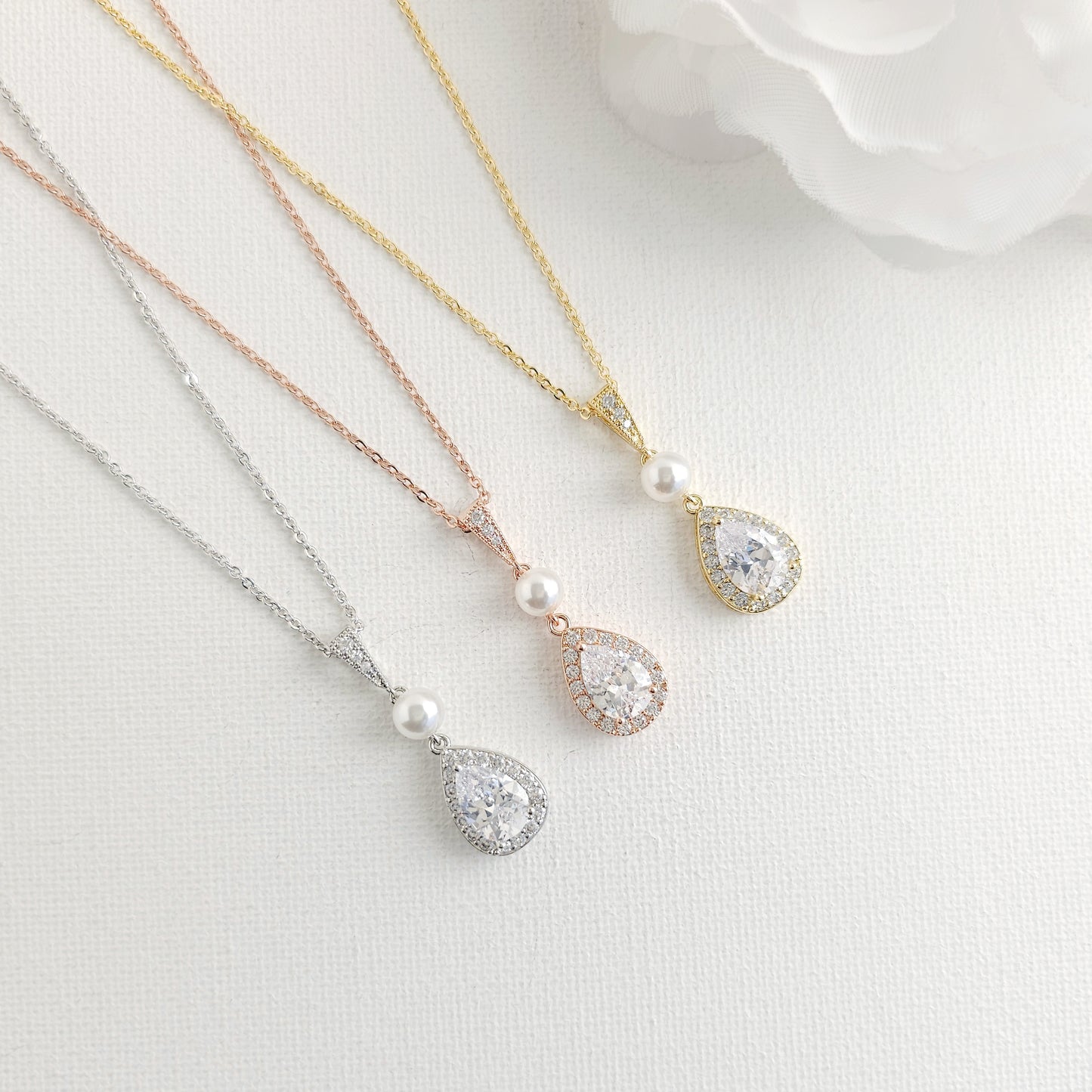 Silver 3-Piece Bridal Jewelry Set- Necklace, Bracelet & Clip-On Earrings- Emma