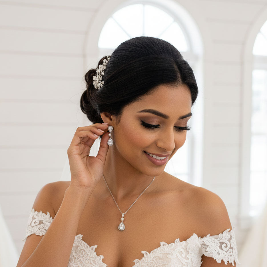 Rose Gold Pearl Bridal Jewelry Set - Emma