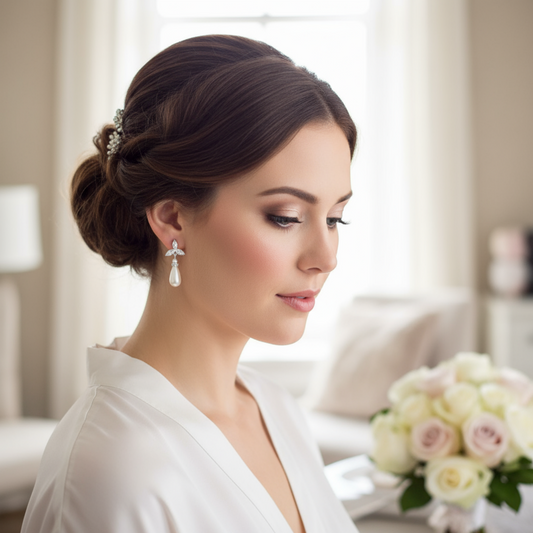 Rose Gold Flower Pearl Earrings: Simple Elegance for a Bridal Look- Flora
