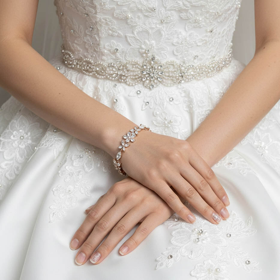 Cubic Zirconia Wedding Flower Bracelet for Brides- Daisy