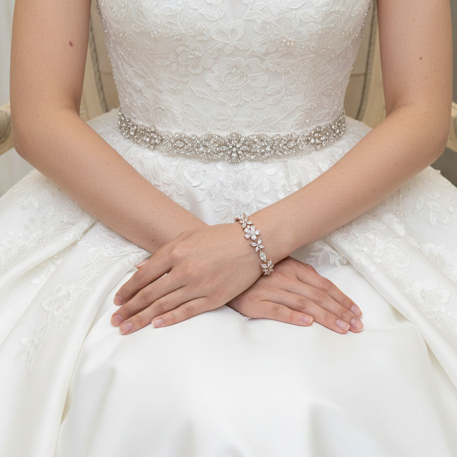 Cubic Zirconia Wedding Flower Bracelet for Brides- Daisy