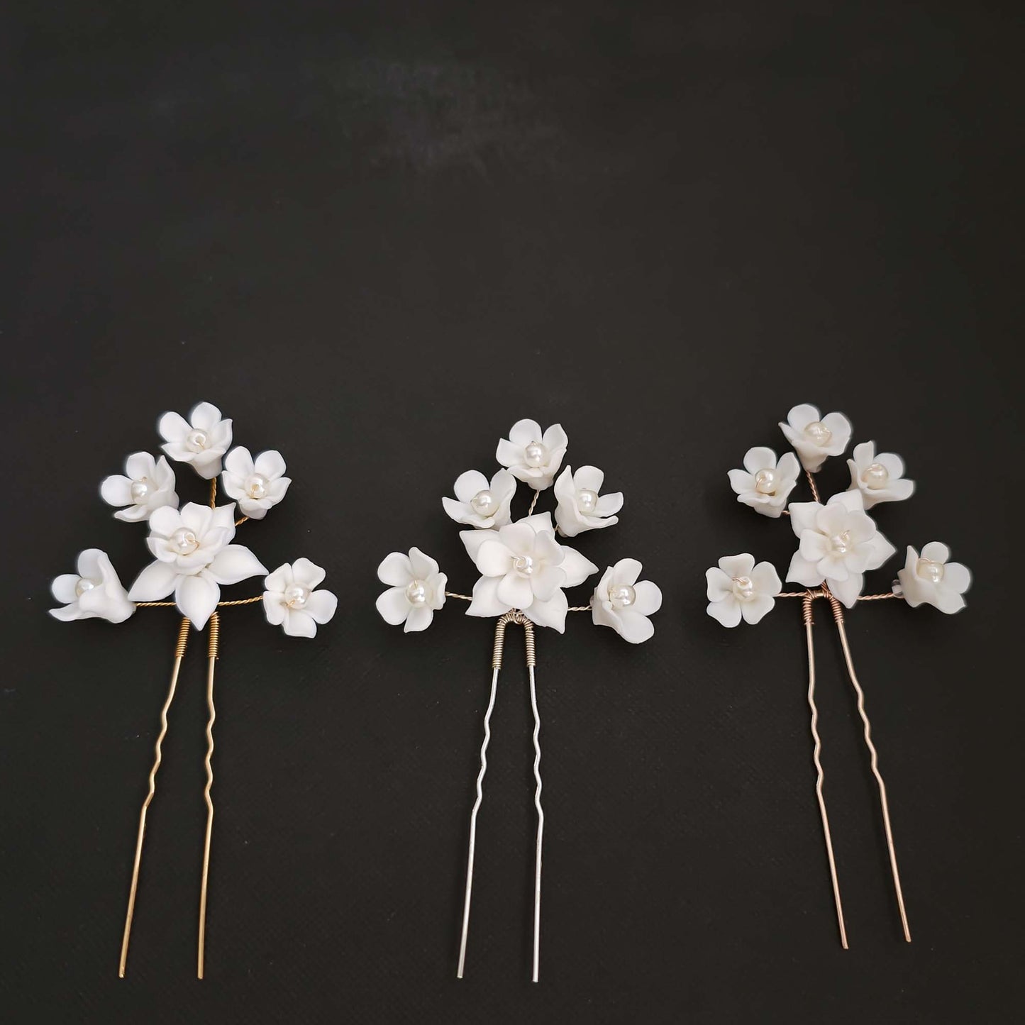 Rose Gold Hair Pin for Weddings with Flowers-Lana