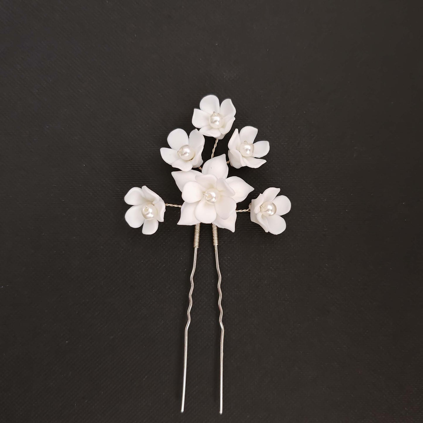 White Floral Pearl Bridal Hairpins-Lana
