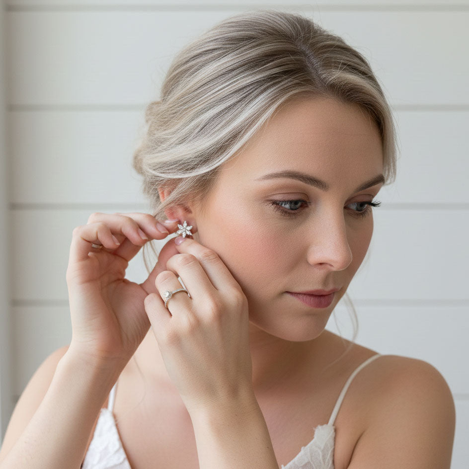 Dainty Gold Flower Stud Earrings for Brides and Bridesmaids-Trisha