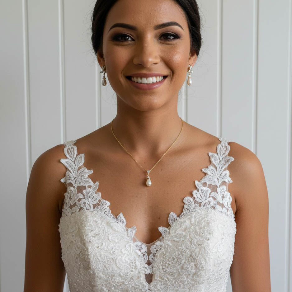 Rose Gold Pearl Jewelry Set: Modern Classic in Blush & Ivory for Brides & Bridesmaids- Flora