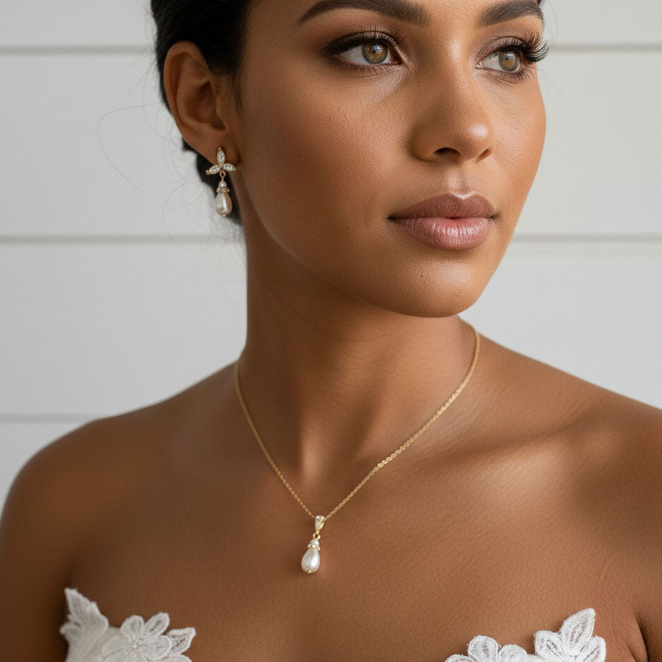 Rose Gold Pearl Jewelry Set: Modern Classic in Blush & Ivory for Brides & Bridesmaids- Flora