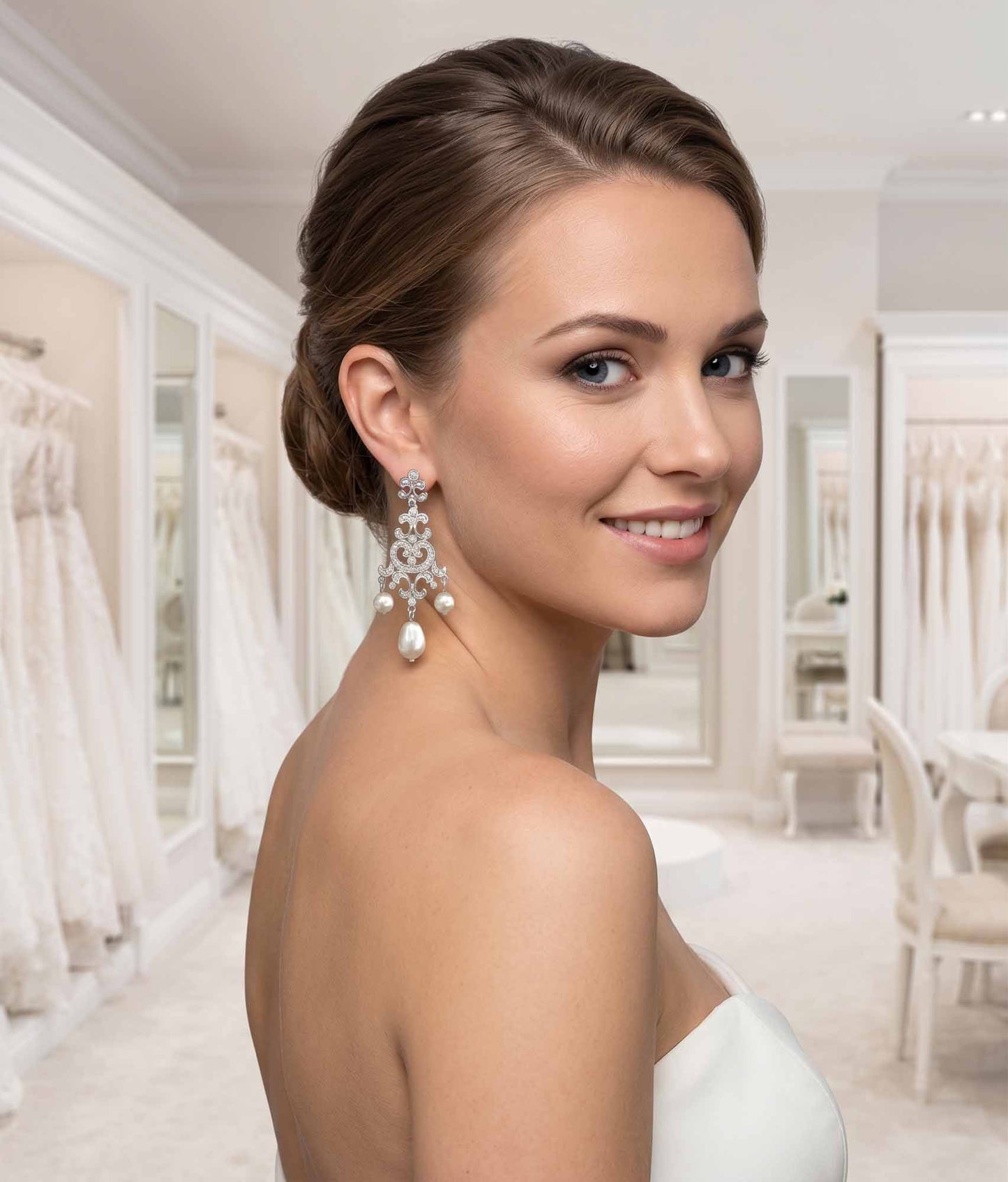 Elegant Pearl Drop Chandelier Earrings - Freya