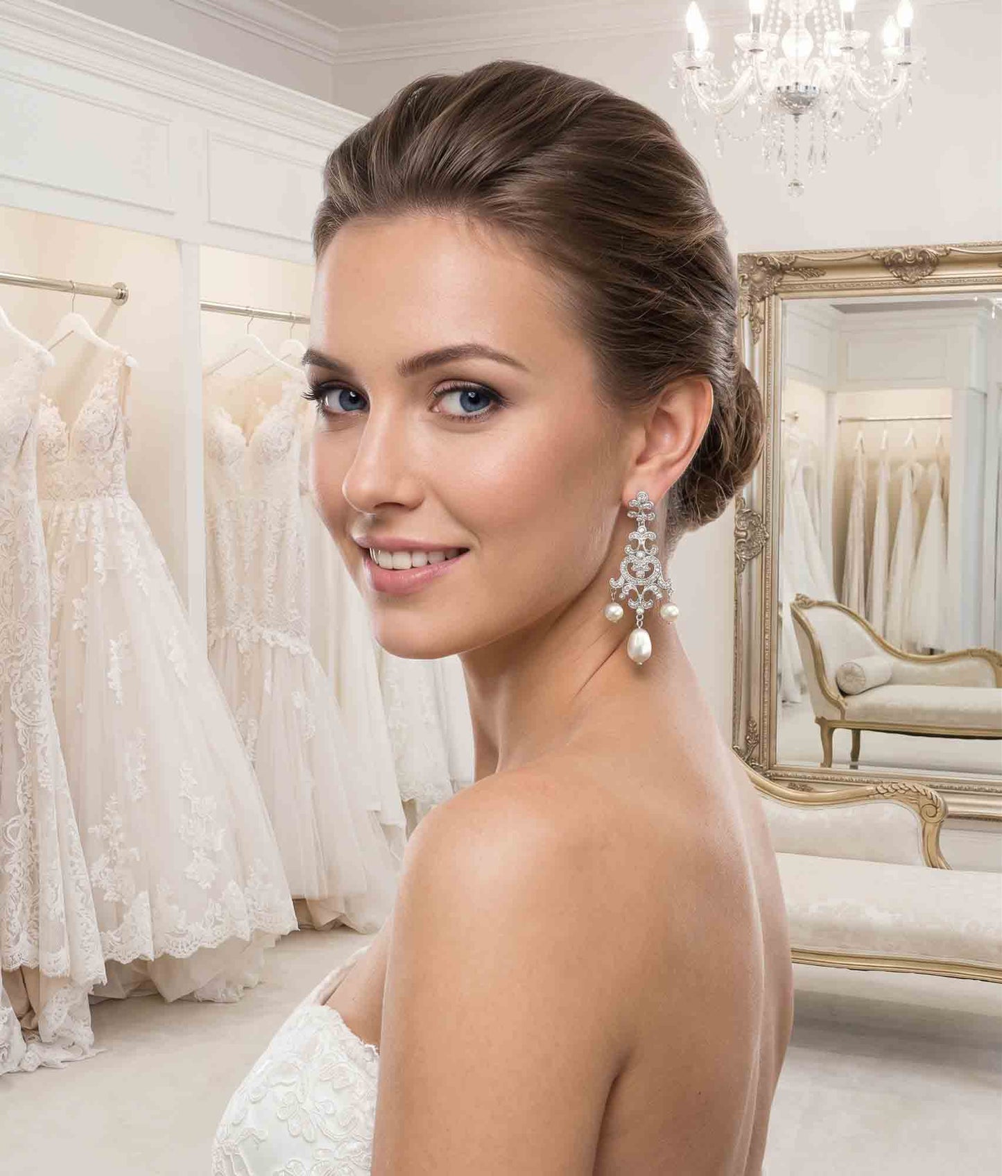 Elegant Pearl Drop Chandelier Earrings - Freya
