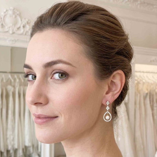 Vintage Teardrop Pearl Bridal Earrings in Gold - Lea