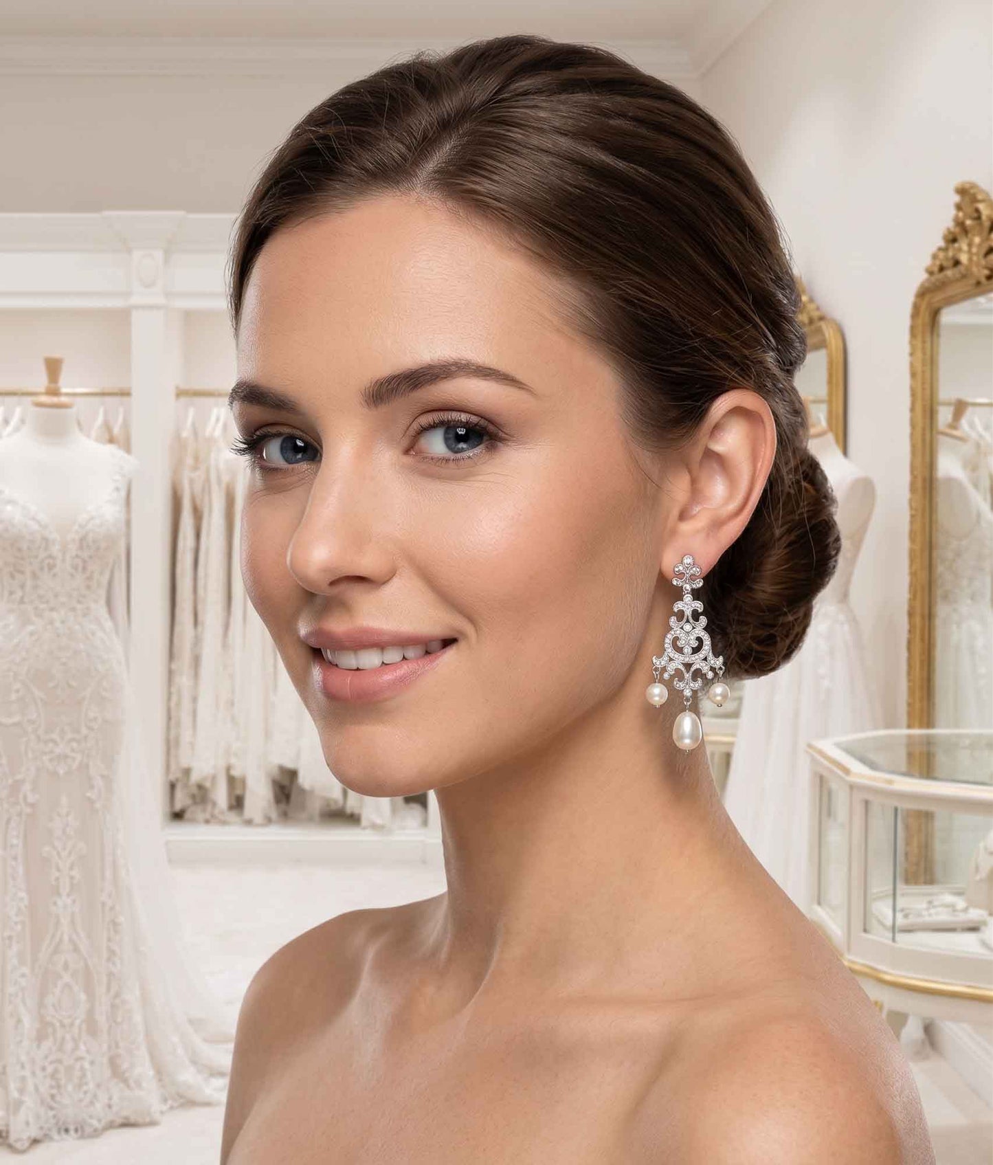 Elegant Pearl Drop Chandelier Earrings - Freya