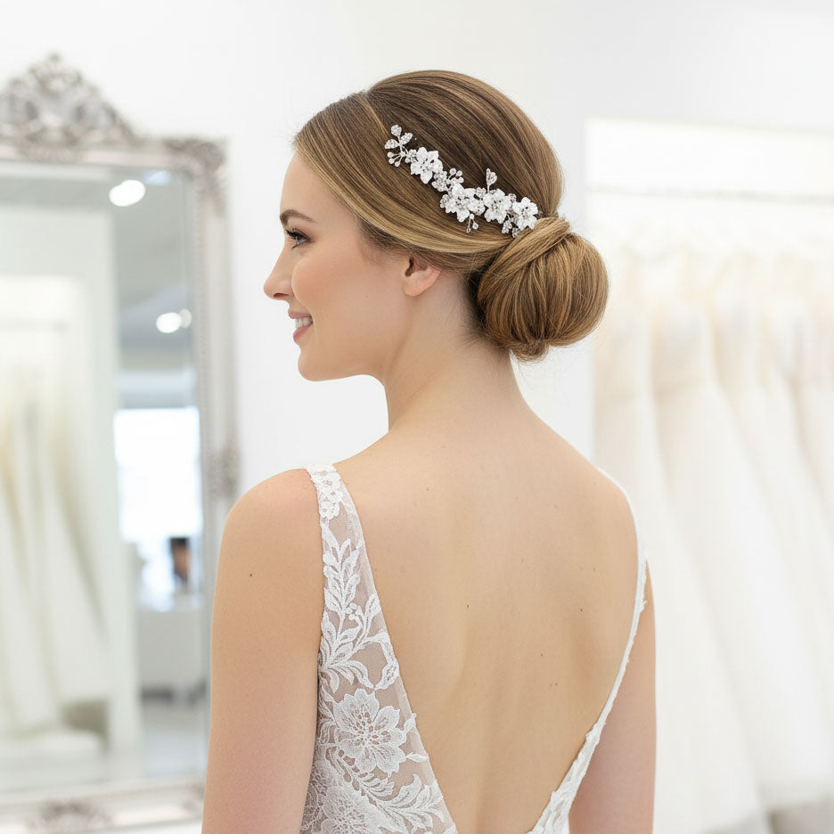 Rose Gold Hair Comb for Brides with Leaf and Flower-Gardenia