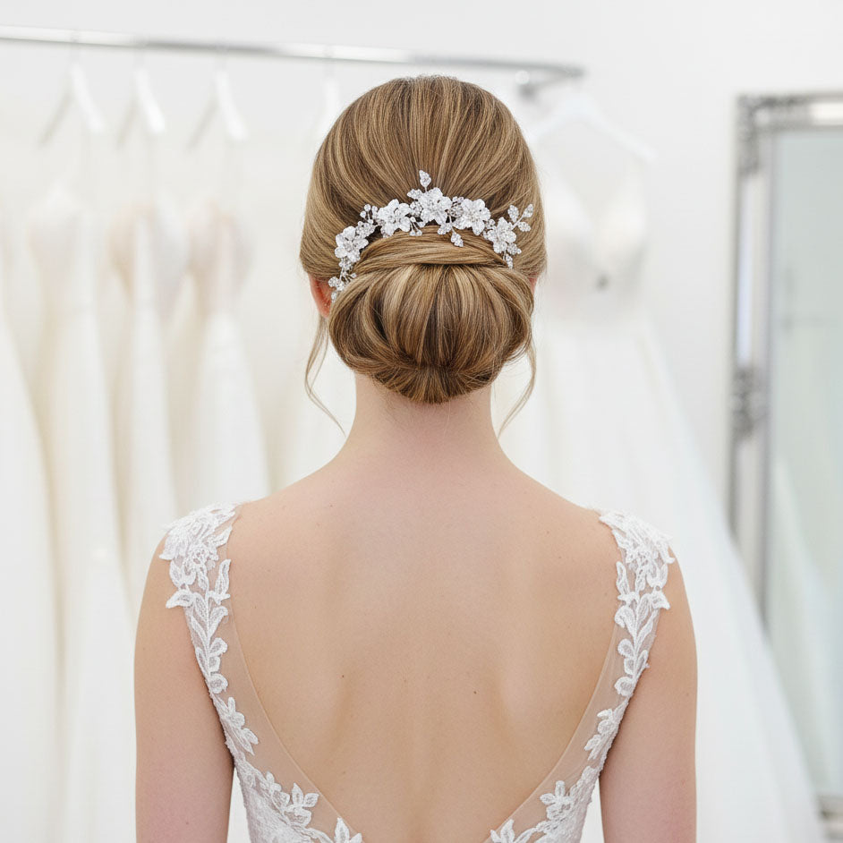 Rose Gold Hair Comb for Brides with Leaf and Flower-Gardenia