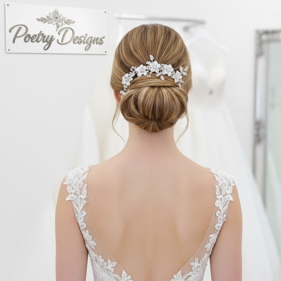 Rose Gold Hair Comb for Brides with Leaf and Flower-Gardenia