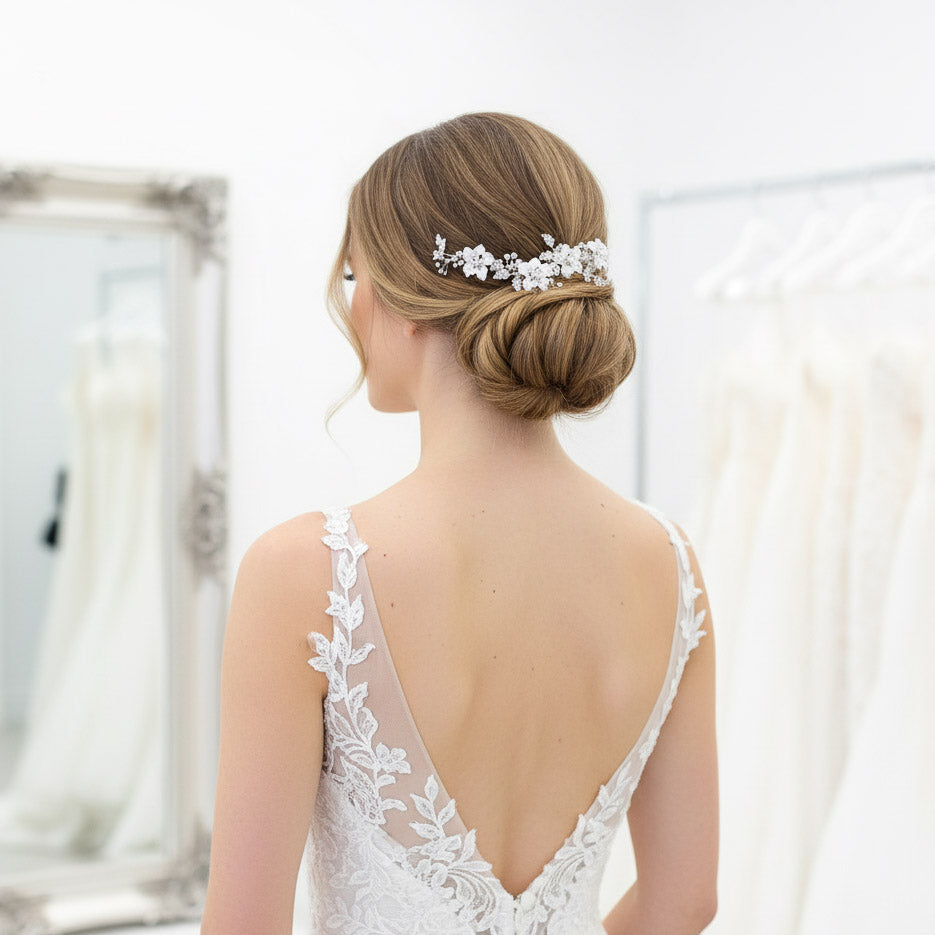 Rose Gold Hair Comb for Brides with Leaf and Flower-Gardenia