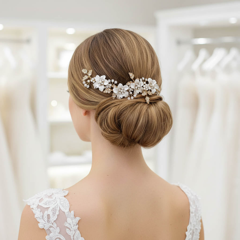 Rose Gold Leaf & Pearl Bridal Hair Comb Wedding Hair Comb Crystal, Pearl, Bridal Accessory Flower  main image 2