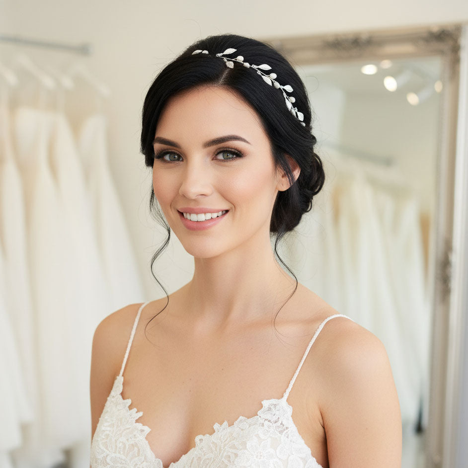 Leaf Headband with Pearls for Weddings-Sweet Peas