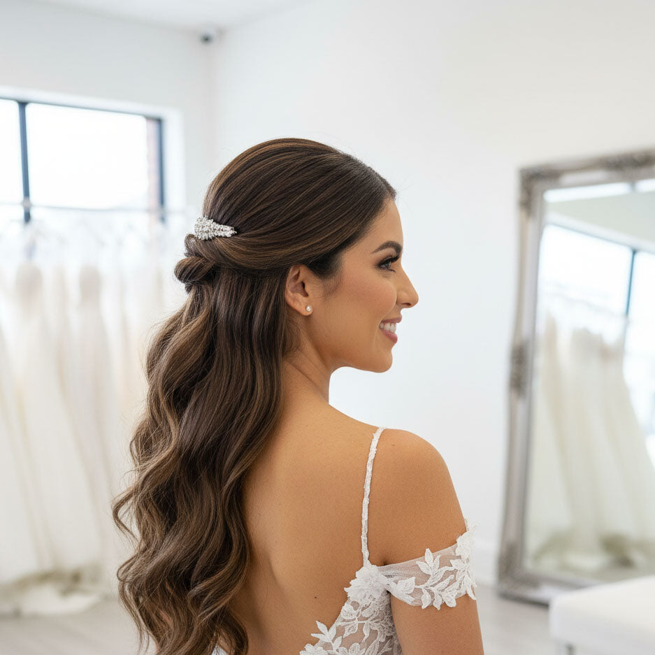 Silver Hair Comb for Wedding Veil | Sleek Marquise Slide ( Cubci Zirconia) – Giselle