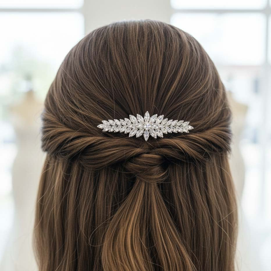 Yellow Gold Hair Comb for Wedding Veil | Sleek Marquise CZ Design– Giselle