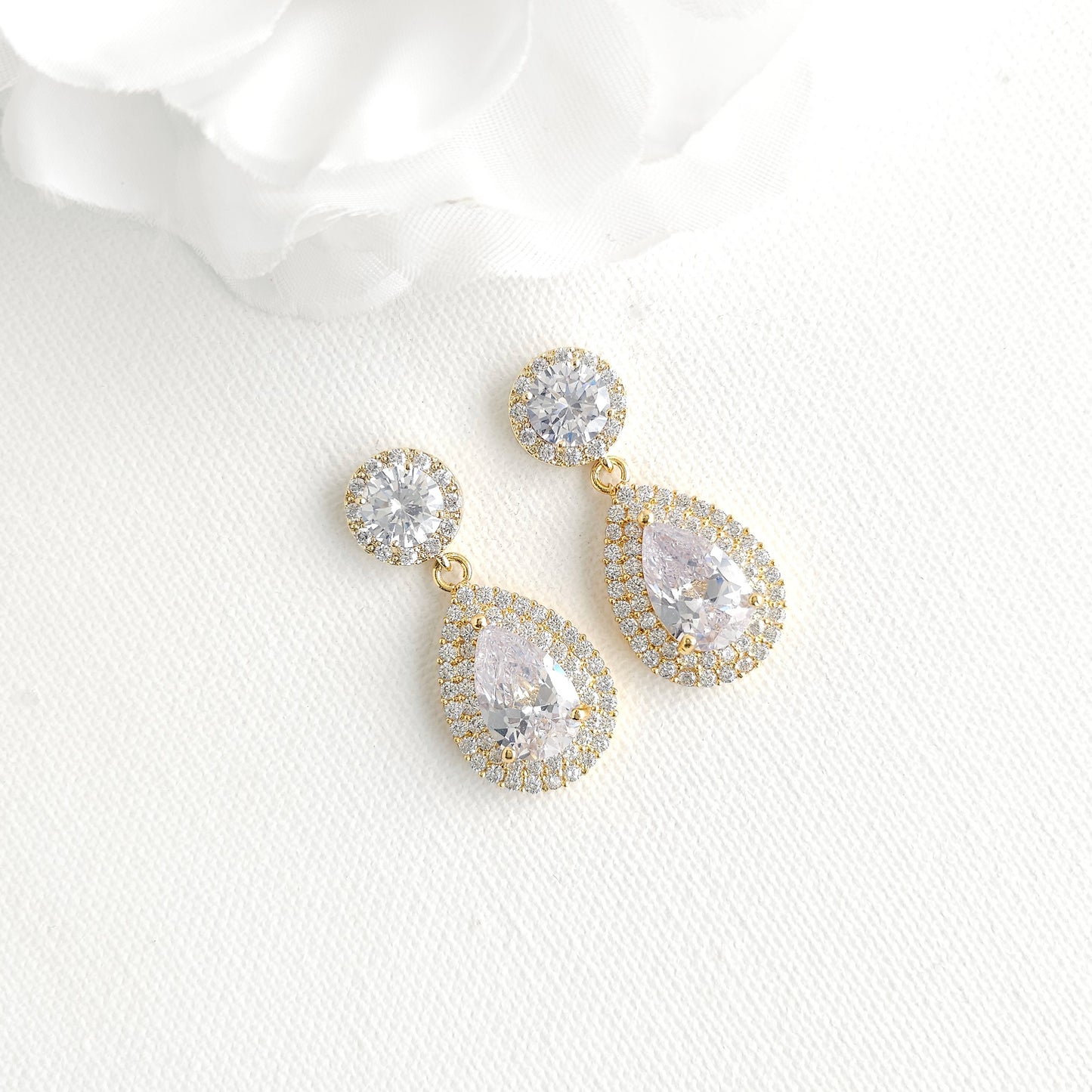 Gold Vintage-Inspired Teardrop Earrings | Statement Double Halo Drop - Grace