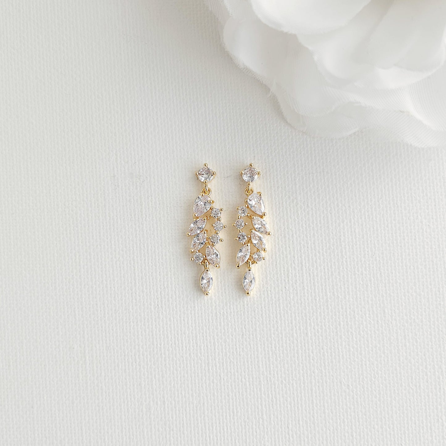 Delicate Rose Gold Leaf Drop Earrings for Blush & Ivory Gowns - Tia