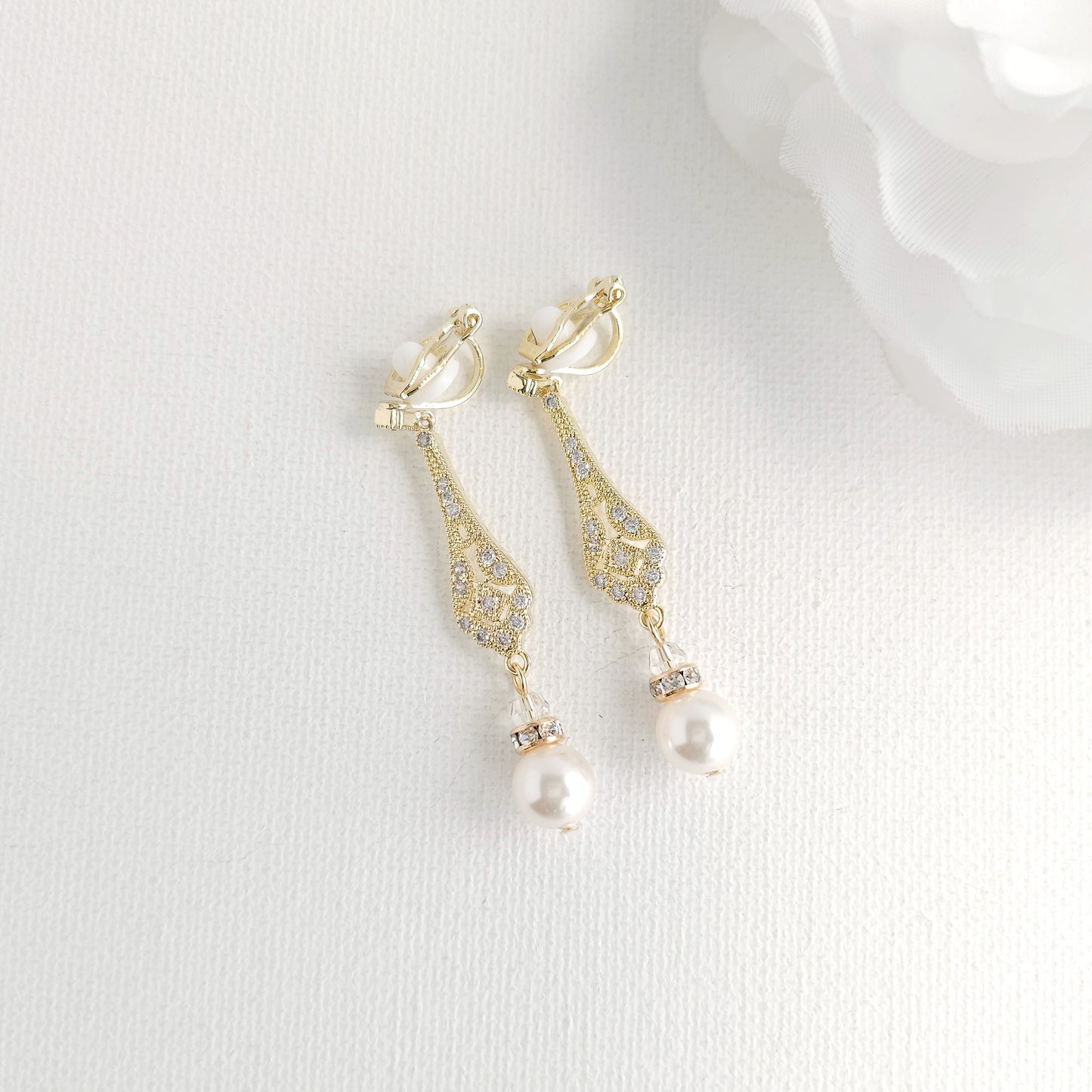 Pearl Drop Clip On Earrings for Weddings - Lisa
