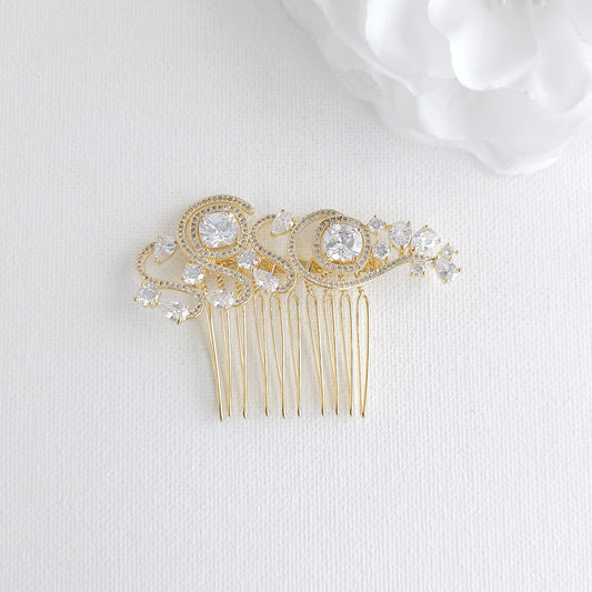 Small Gold Bridal Comb for Veil | 14K Gold & Sparkling Cubic Zirconia Hair Piece - Casey