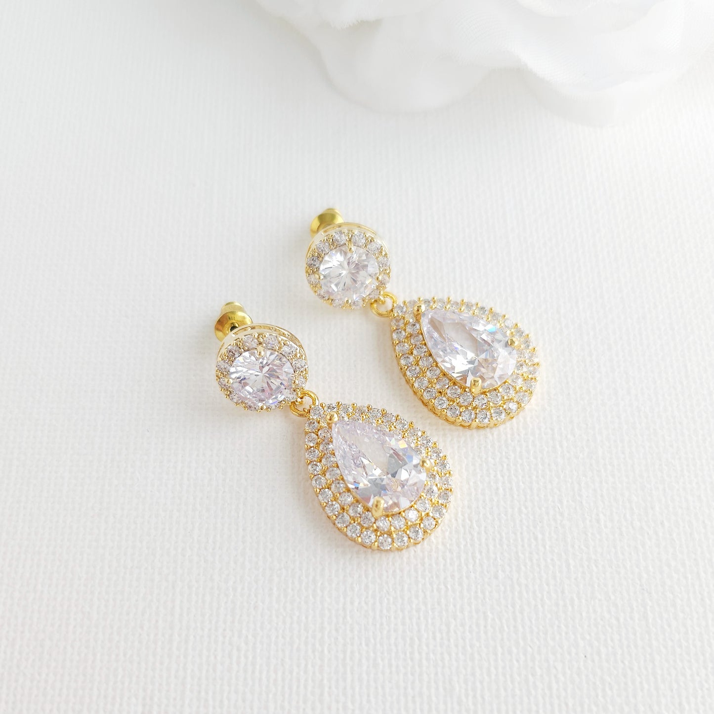 Gold Vintage-Inspired Teardrop Earrings | Statement Double Halo Drop - Grace