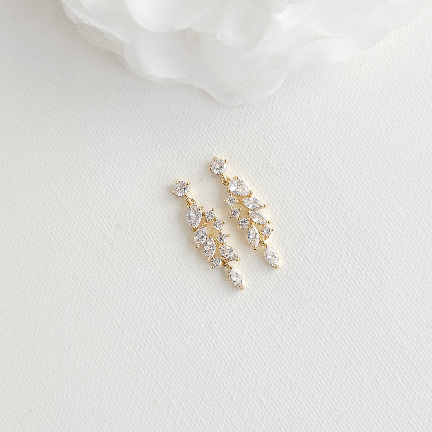 Delicate Rose Gold Leaf Drop Earrings for Blush & Ivory Gowns - Tia