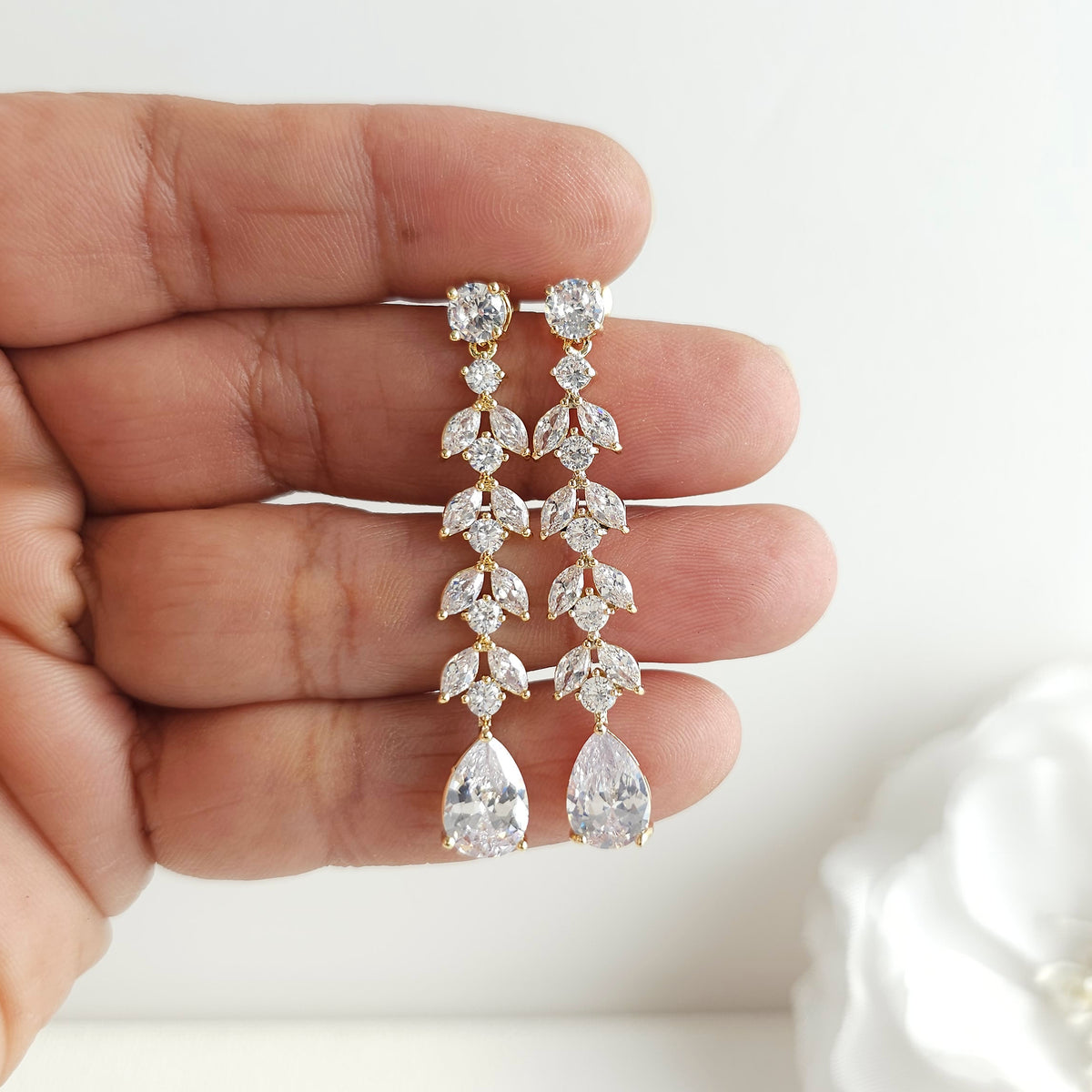 Marquise Bridal Earrings in Rose Gold- Kira