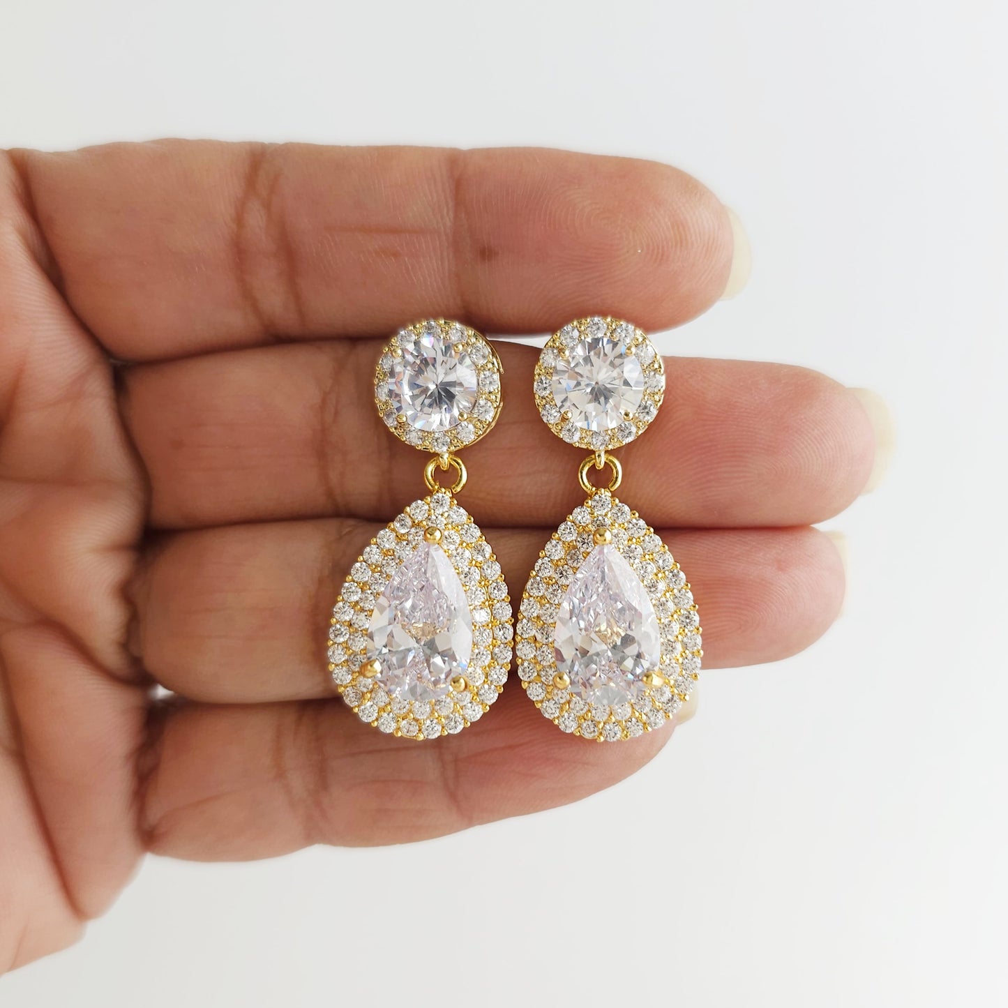 Gold Vintage-Inspired Teardrop Earrings | Statement Double Halo Drop - Grace