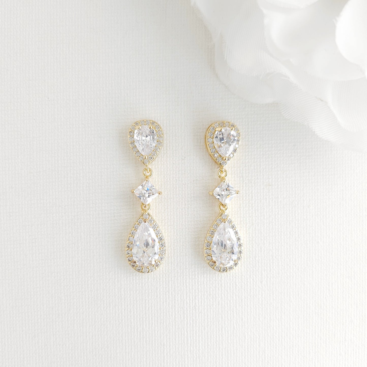 Bridal Jewelry Set in Gold with CZ Teardrop Necklace Earrings - Lena