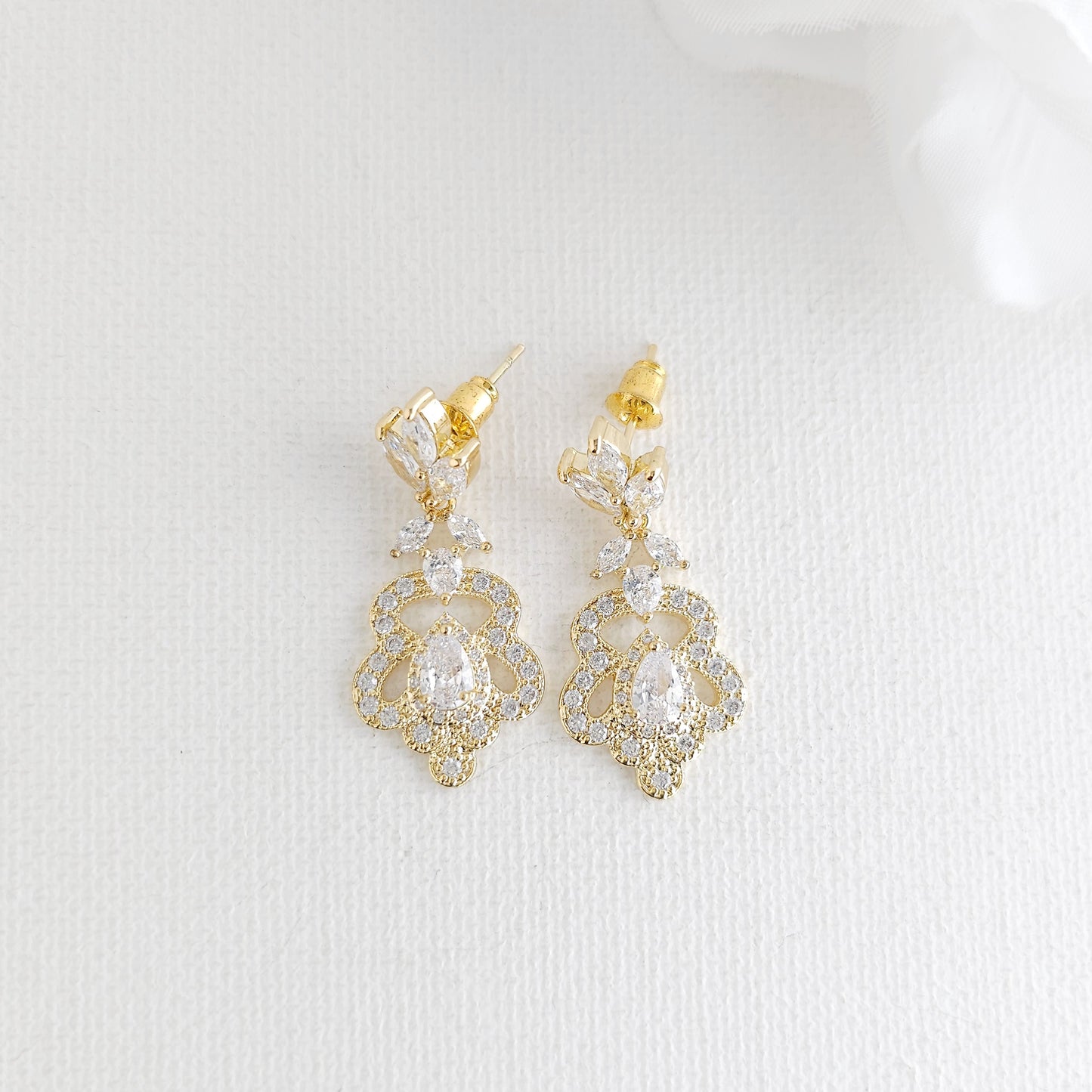 Vintage Bridal Drop Earrings in Silver- Norma