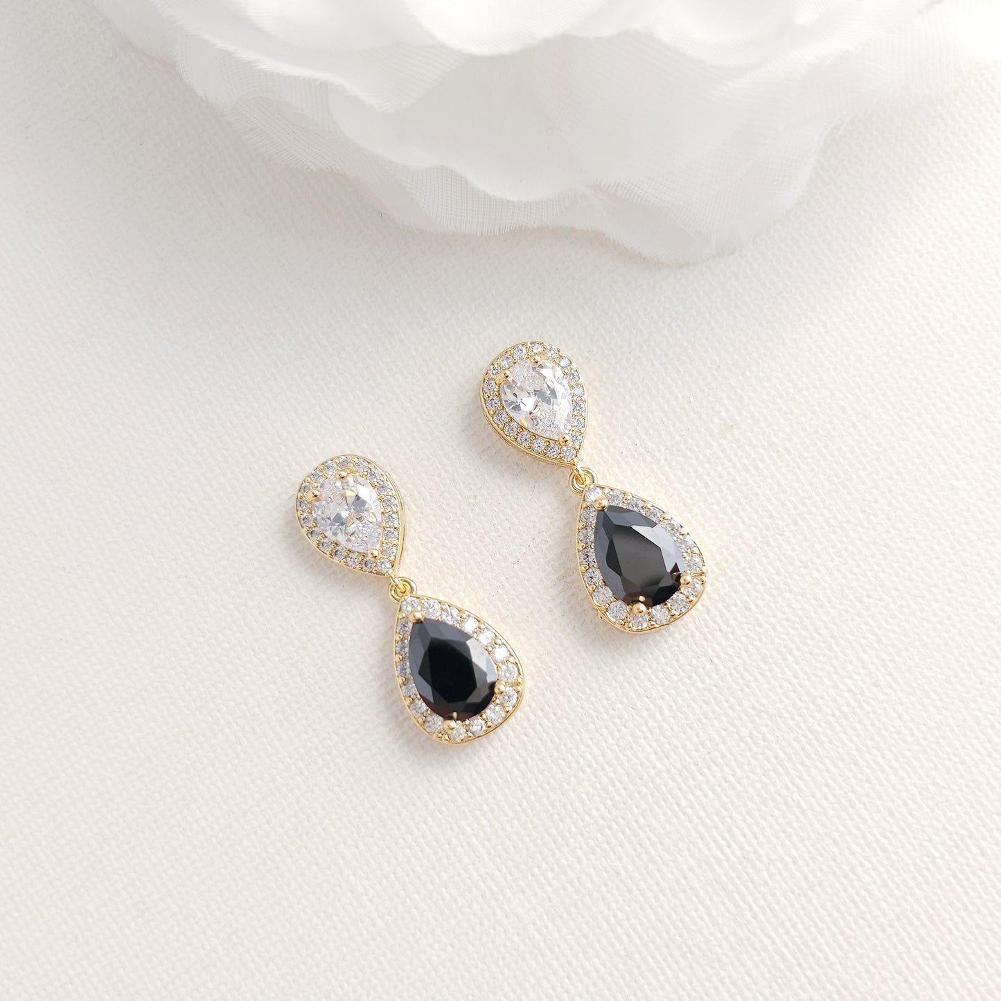 Gold & Black CZ Drop Earrings: The Essential Formal & Wedding Accessory-Zoe