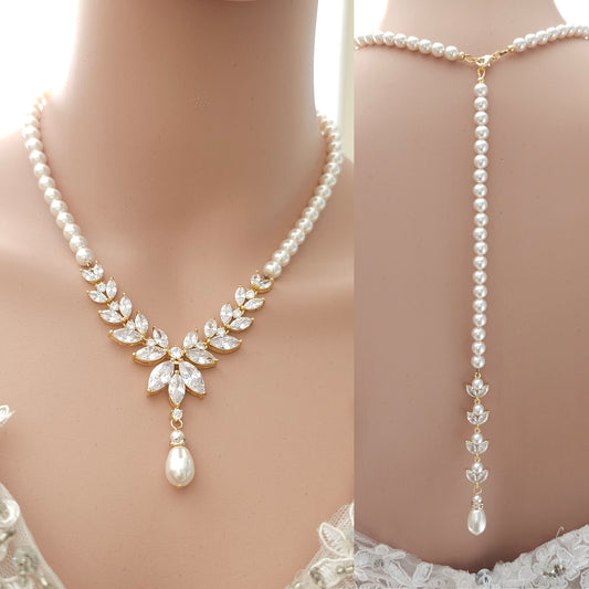 Pearl Strand & Crystal Gold Collier pour mariage avec toile de fond-Katie