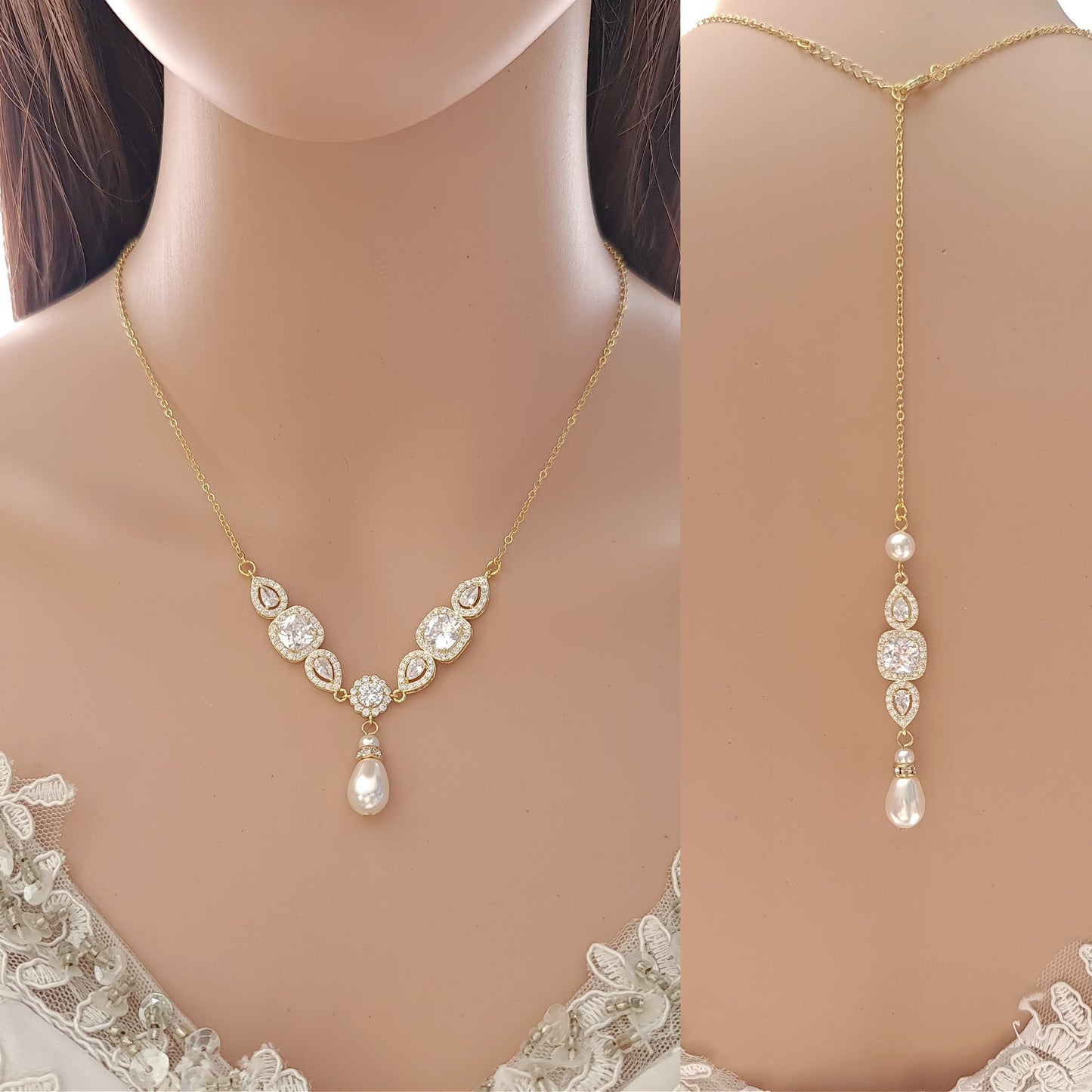 Pearl Drop Wedding Necklace in Rose Gold-Gianna