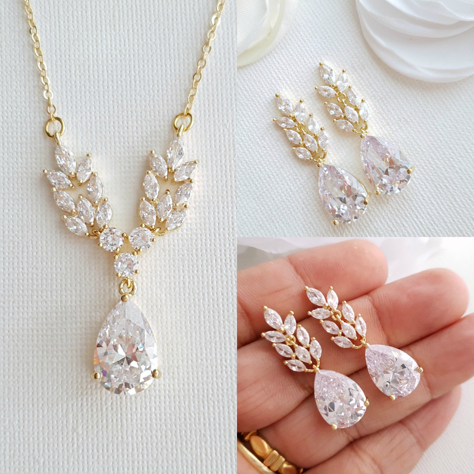 Intricate Flower & Leaf Crystal Necklace & Earring Set – Aspire Fine  Jewellery