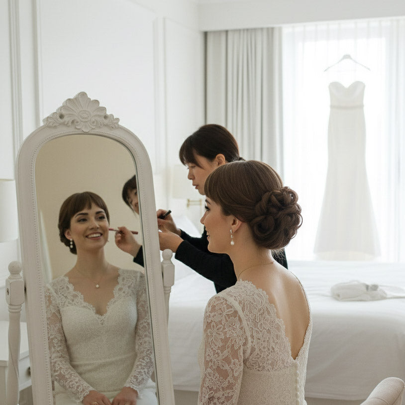 Rich Gold Pearl Jewelry Set: Classic CZ Necklace and Drop Earrings - Gwen