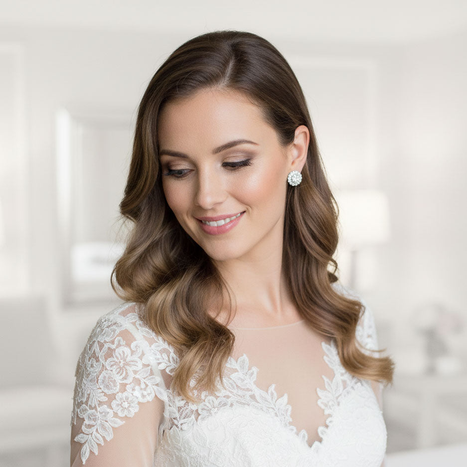 Dazzling Oval Halo Cubic Zirconia Stud Earrings for Brides-Indigo