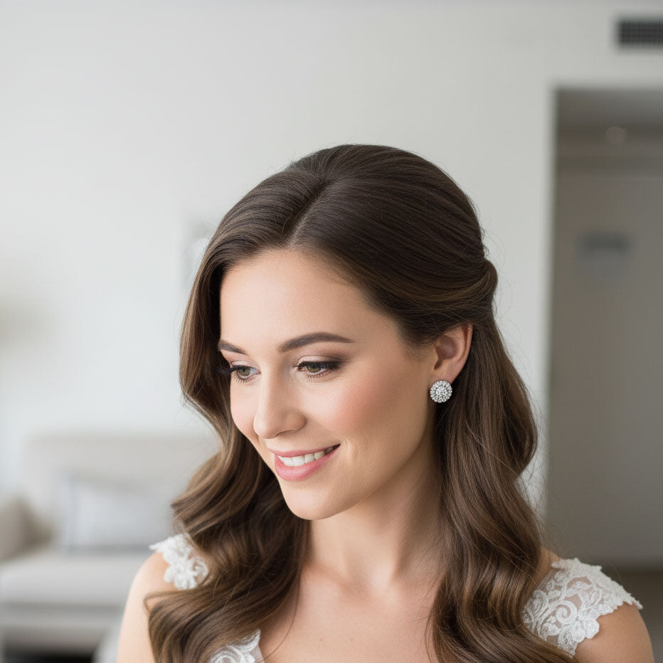 Dazzling Oval Halo Cubic Zirconia Stud Earrings for Brides-Indigo