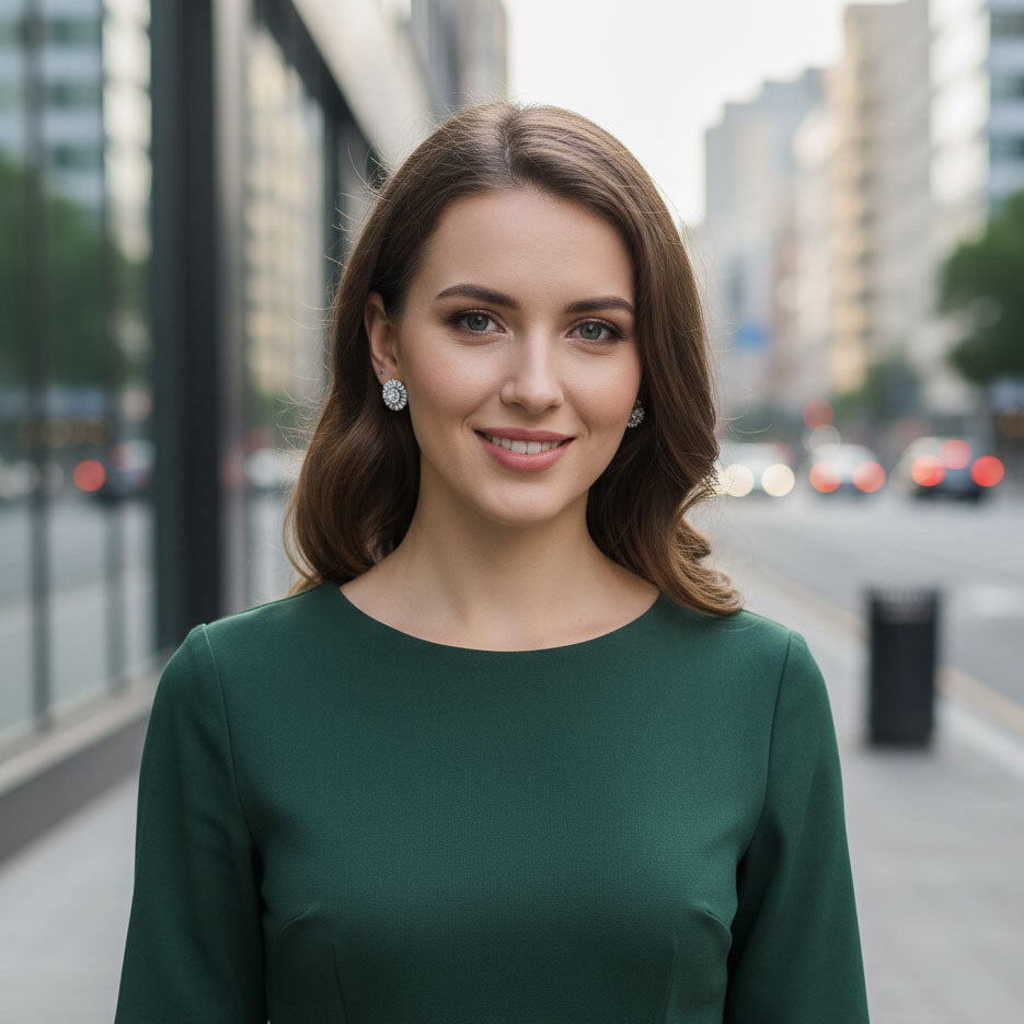 Dazzling Oval Halo Cubic Zirconia Stud Earrings for Brides-Indigo