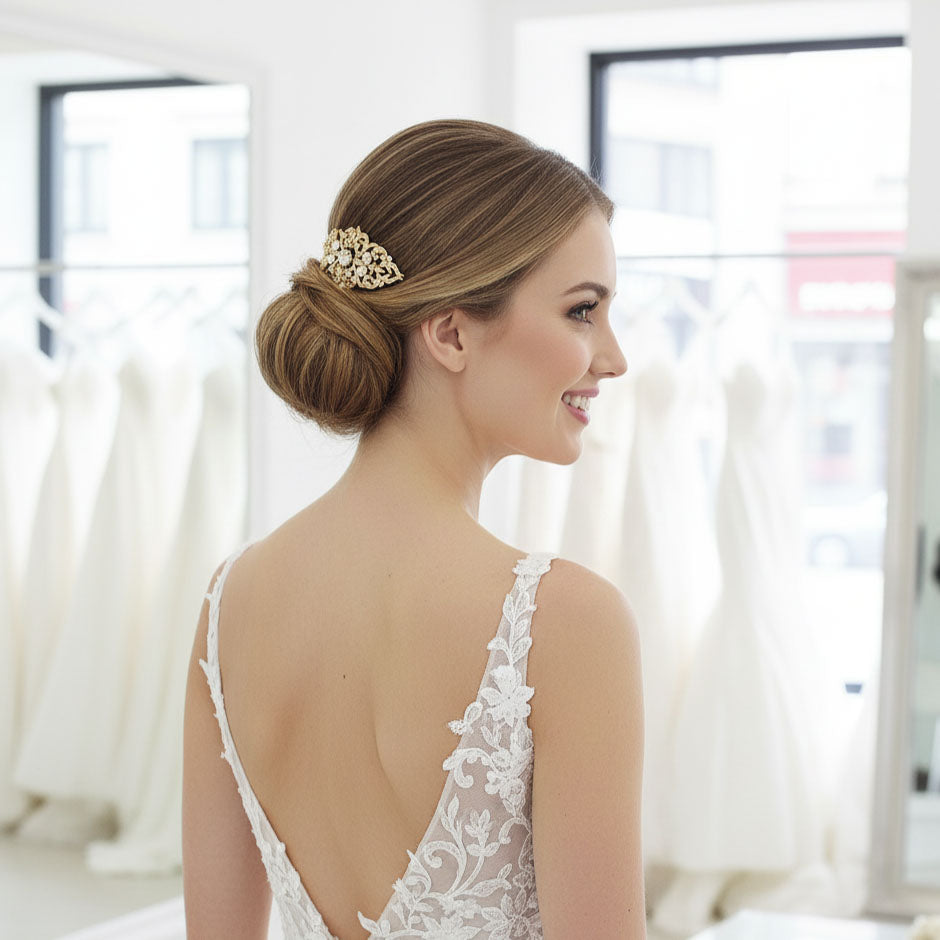 Gold Vintage Style Crystal Bridal Hair Comb- Jan