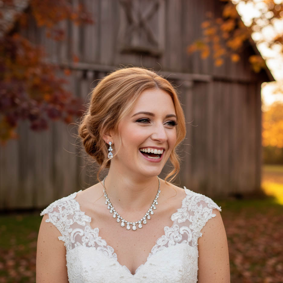 Silver Teardrop 3-Piece Bridal Jewelry Set | Cascading Necklace, Earrings & Bracelet – Jessica