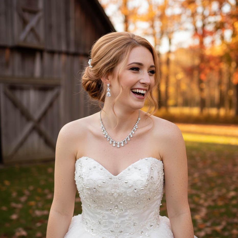 Silver Teardrop 3-Piece Bridal Jewelry Set | Cascading Necklace, Earrings & Bracelet – Jessica