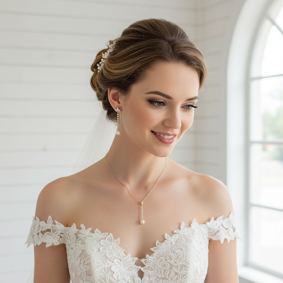 Gold Clip On Bridal Jewelry Set - Jodi