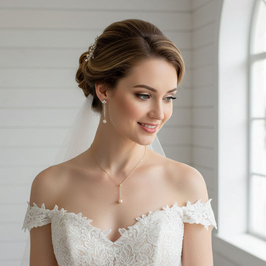 Silver Pearl Bridal Jewelry Set With Delicate Clip On Earrings and Necklace - Jodi