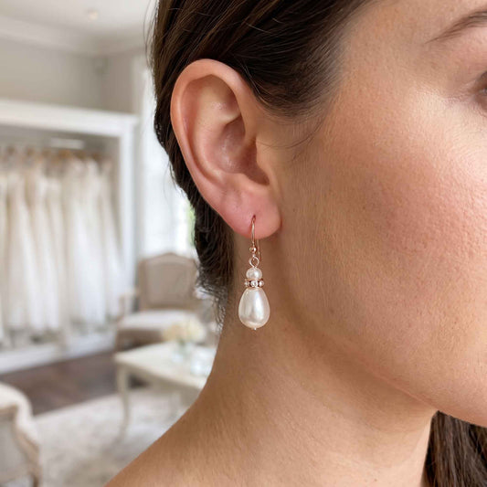 Silver Fish Hool Pearl Dangle Earrings With Teardrop Pearl Drops - June